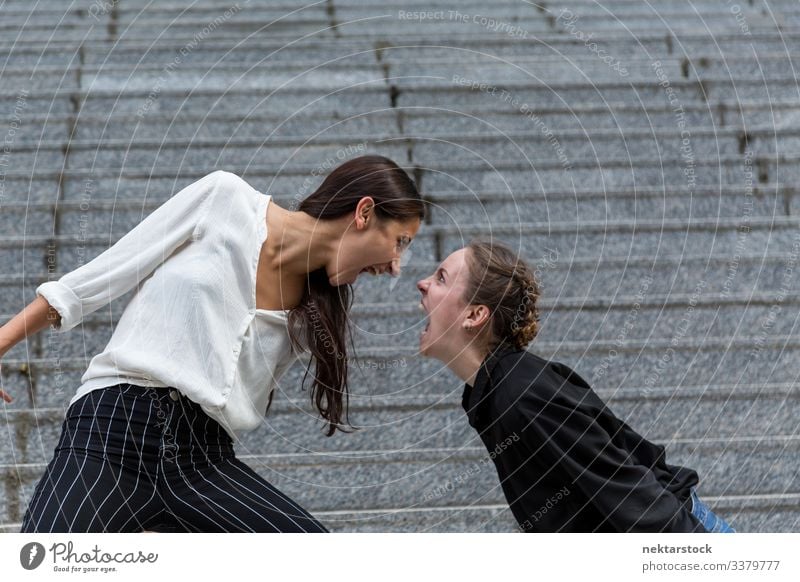 Zwei Frauen, die sich von Angesicht zu Angesicht anschreien Mädchen gegenüberstehen junger Erwachsener zwei Frauen Ethnie der Indianer 2 Menschen