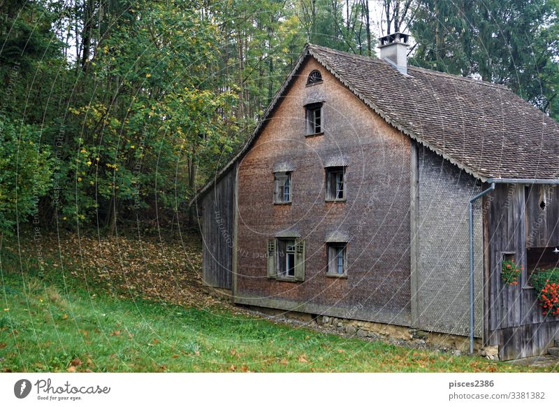 Hölzernes Biedermann-Haus im Dorf Schellenberg antik liechtenstein Europa schellenberg Architektur alt Holz hölzern Gebäude Außenseite Historie Tourismus