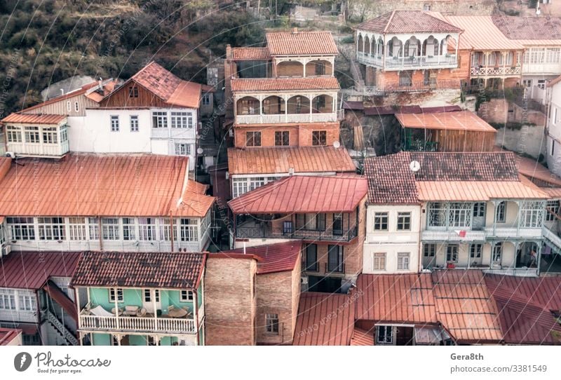 Ferien & Urlaub & Reisen Tourismus Ausflug Haus Gebäude Architektur Balkon Straße Stein Holz alt retro Farbe Tradition Kaukasus Georgien Sakartwell Großstadt