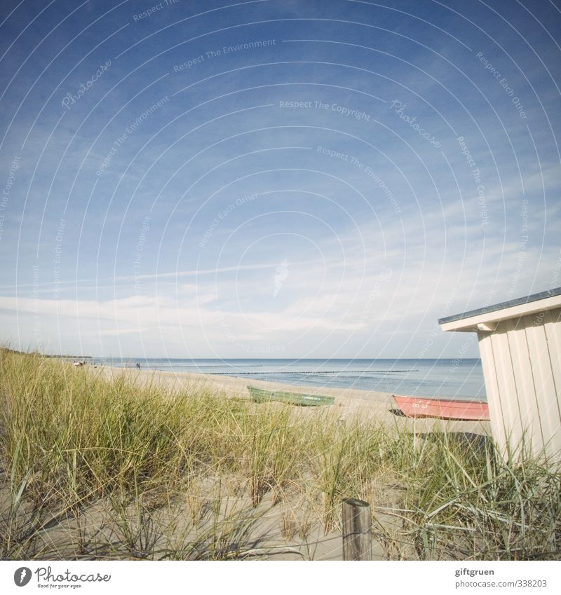 haus am meer Umwelt Natur Landschaft Pflanze Urelemente Sand Wasser Himmel Horizont Schönes Wetter Grünpflanze Küste Strand Ostsee Meer blau Wasserfahrzeug