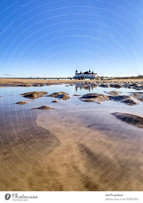 Am Strand von Ahlbeck mit Seebrücke Mecklenburg-Vorpommern Deutschland Insel Ostseeinsel Ausflugsziel wandern entdecken Kälte entspannen Netz Architektur