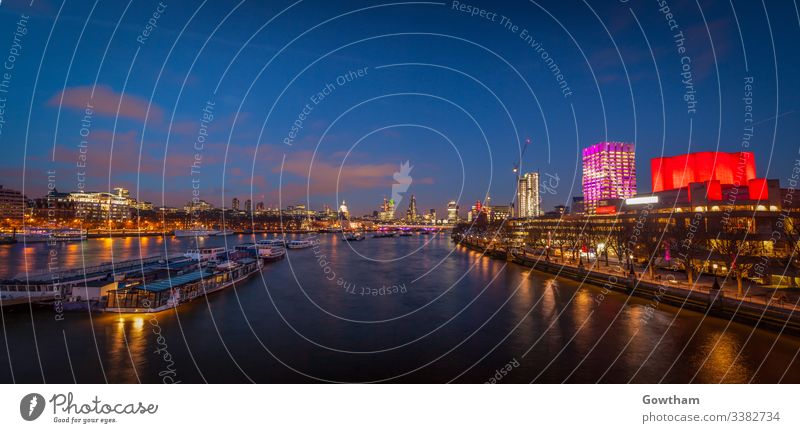 London-Panorama nach Sonnenuntergang Architektur Anziehungskraft Bank Lastkahn Boot Brücke britannien Briten Gebäude Business Großstadt Stadtbild wirtschaftlich