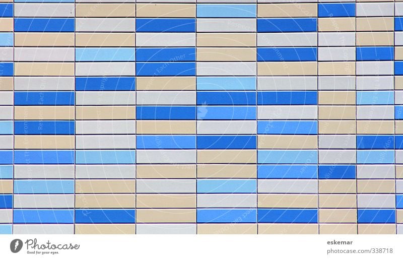 geo Kunst Kunstwerk Bauwerk Gebäude Architektur Mauer Wand Fassade ästhetisch eckig einfach blau grau weiß Zufriedenheit Hintergrundbild Fliesen u. Kacheln