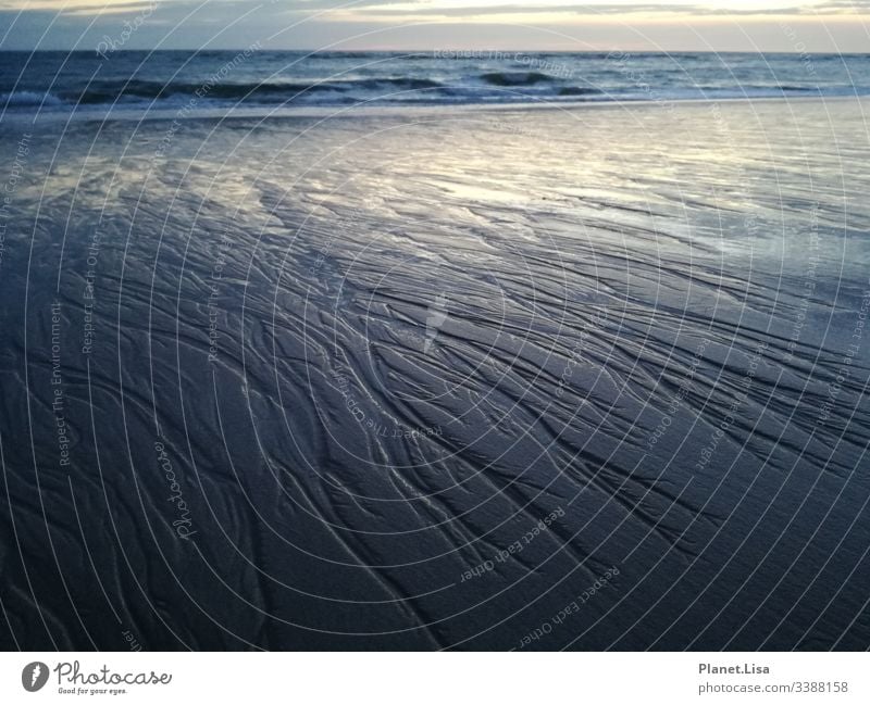 Lebenslinien - Meer - Strand Sog Wellen Sonnenuntergang Ebbe Flut Wasser Sand Ferien & Urlaub & Reisen Küste Gezeiten Nordsee Himmel Wolken Natur Erholung Ferne