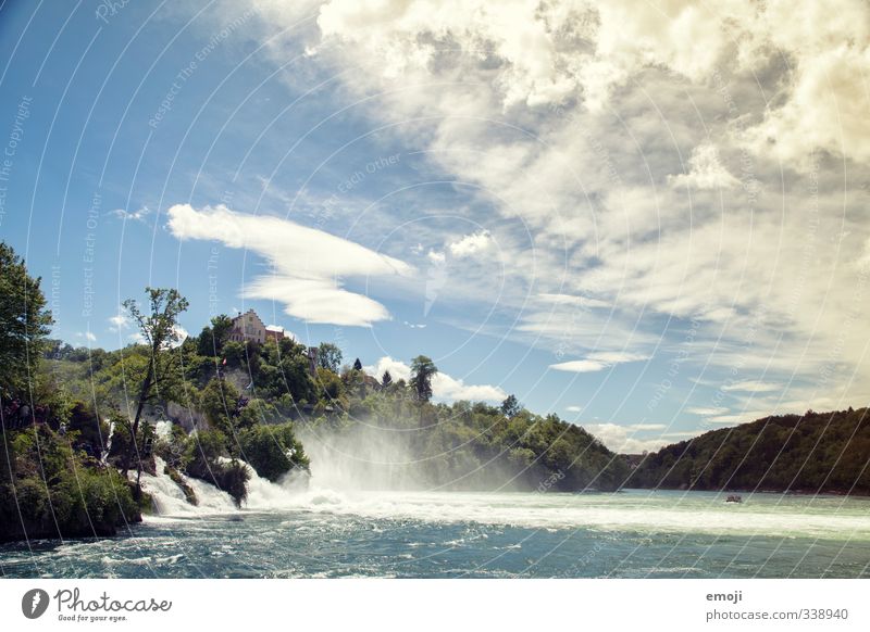 open water Umwelt Natur Wasser Himmel Sommer Seeufer Flussufer Wasserfall nass natürlich blau Rheinfall Farbfoto Außenaufnahme Menschenleer Tag Weitwinkel