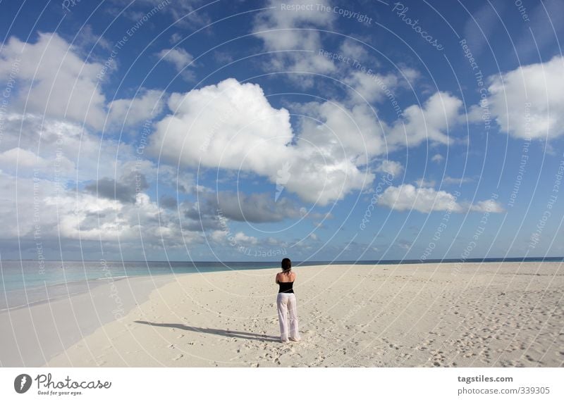 FREIHEIT frei Freiheit Frau Strand Ferne Sand Meer Ferien & Urlaub & Reisen Reisefotografie Tourismus Postkarte Natur Junge Frau Himmel Himmel (Jenseits)