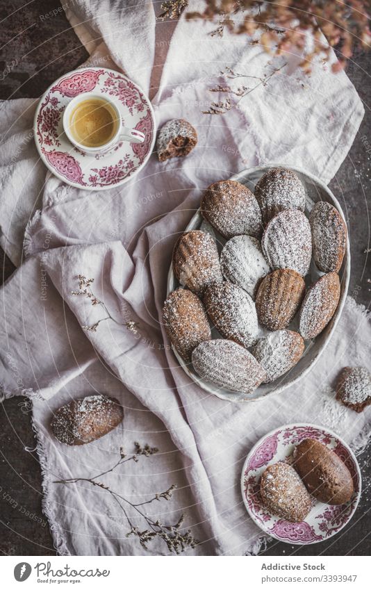 Leckere Kekse und Tee auf dem Tisch süß Dessert Konditorei braun warm Erfrischung backen Design Pulver Keramik schmackhaft appetitlich Küche natürlich Gebäck