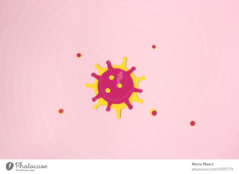 Corona Virus Illustration Coronavirus Papier Nahaufnahme abstrakt Bakterien Hintergrund rosa Medizin Forschung Wissenschaft Gesundheitswesen Labor Farbfoto