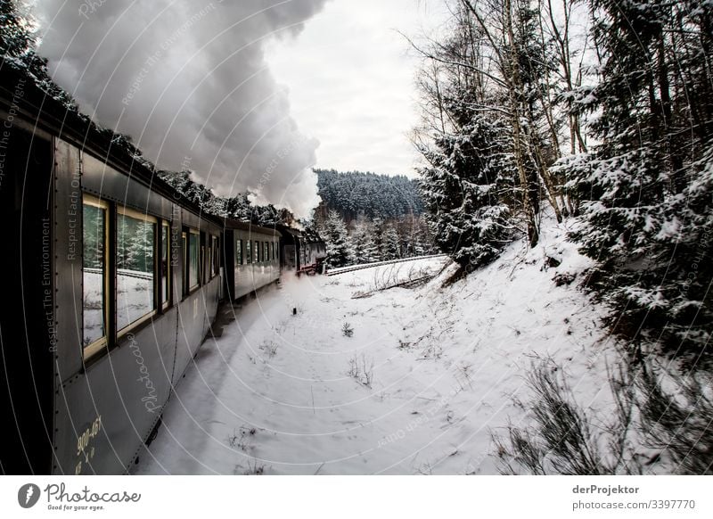 Fahrt mit der Schmalspurbahn im Harz Textfreiraum unten Sachsen-Anhalt mehrfarbig Brocken Farbfoto Außenaufnahme Menschenleer Textfreiraum rechts