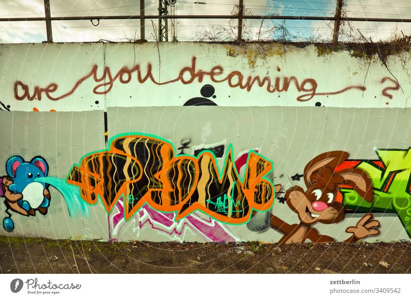 are you dreaming ? bild gleisdreieck illustration linie park park am gleisdreieck sprayer tagg wand wandbild wildnis zeichnung are you dreaming? frage traum