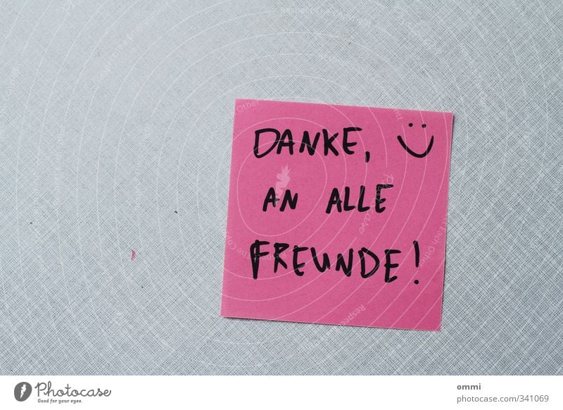 danksagung Papier Zettel Zeichen einfach Freundlichkeit Fröhlichkeit Glück einzigartig nah positiv rosa schwarz Freude Zufriedenheit Freundschaft dankbar Smiley