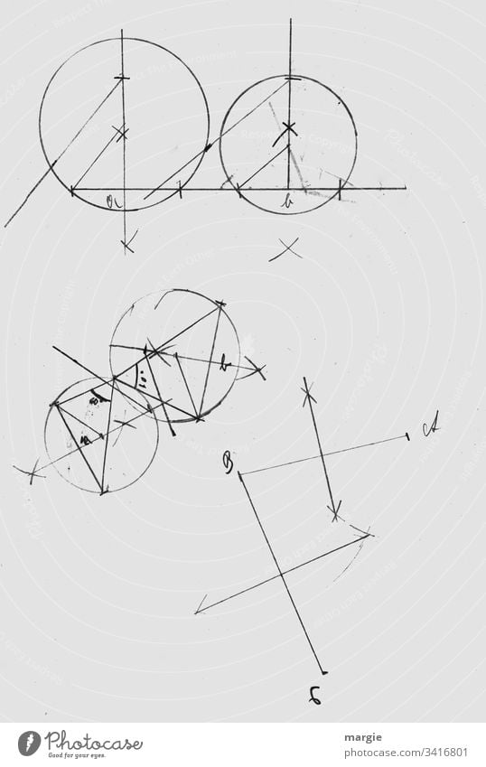 Geometrie, Kreise, Zusammenführung kreise Formel Strukturen & Formen zeichnung Studium Schule abstrakt Detailaufnahme Mathematik lernen Linie Zusammenführen