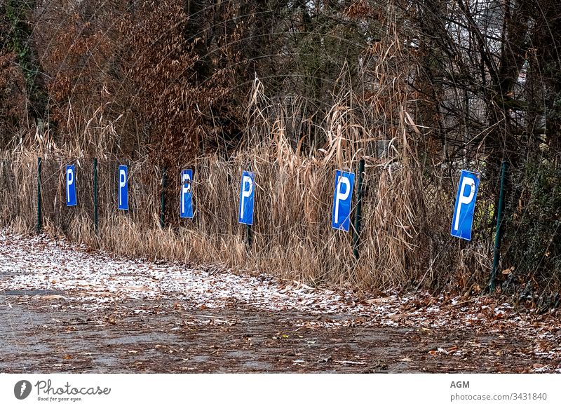 leergefegt Park aufgegeben erlaubt Gegend Automobil Hintergrund blau PKW Parkplatz Konzept Textfreiraum Design Zaun flach graphisch Gras Ikon Information Metall