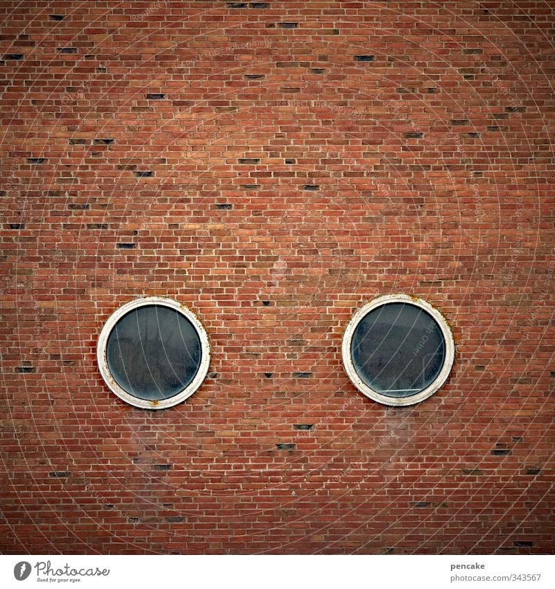 Rømø | augenzeuge Hafenstadt Haus Fassade Fenster Stein Backstein Zeichen Coolness einfach Freundlichkeit lustig rot Bullauge Blick Auge Augenzeuge beobachten