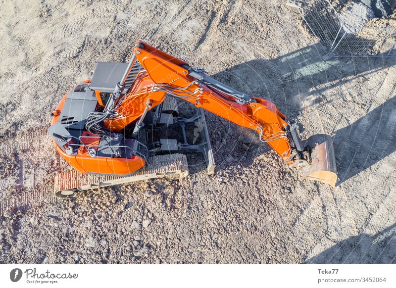 Oranger Bagger von Oben orange Baustelle Arbeit & Erwerbstätigkeit white Arbeitsstelle Bauarbeiter