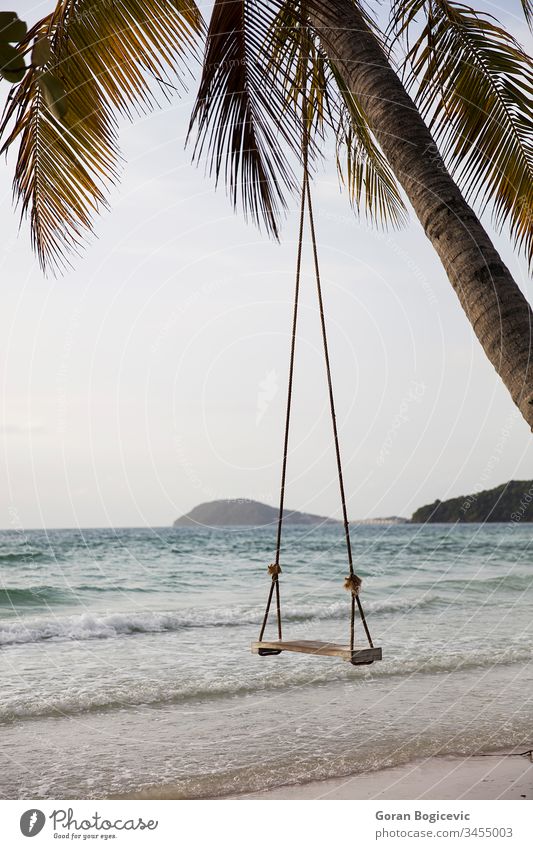 Schaukel an einem tropischen Strand Asien Bucht schön Windstille Küste Küstenlinie Insel Landschaft Natur im Freien Handfläche Paradies friedlich phu quok sao