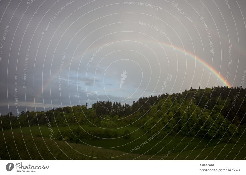 Regenbogen Ferien & Urlaub & Reisen Ausflug Natur Landschaft Pflanze Urelemente Luft Wasser Himmel Wolken Sommer Wetter Feld Wald Hügel leuchten rund schön