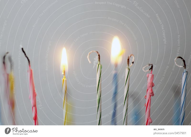 Geburtstagskerzen Kerze bunt gestreift Feste & Feiern Farbfoto Innenaufnahme Geburtstagstorte mehrfarbig Kuchen Schwache Tiefenschärfe Menschenleer