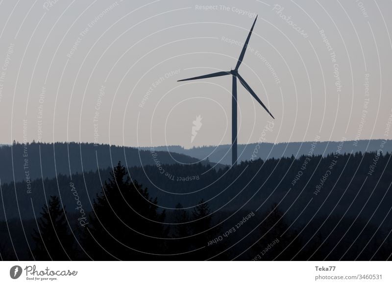 Winrad am Abend Windrad Windradpark Natur Wald Waldboden energy Energie Energiewirtschaft