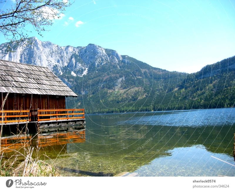 Idylle See Baum Berge u. Gebirge Hütte Sonne Schnee Küste