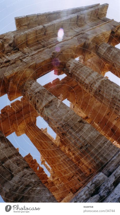 Die Tempel von Paestum 4 Ferien & Urlaub & Reisen Kultur Himmel Gebäude Architektur Sehenswürdigkeit Wahrzeichen Denkmal alt historisch stark mehrfarbig Italien