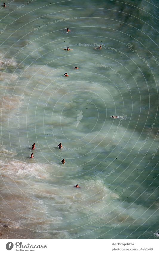 Schwimmen in den Welle von Nazaré in Portugal Brandung Wellen Meer Schwimmen & Baden knietief Wasser an der Küste wasser liebend Wassersport Badestelle Mensch