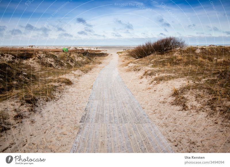 Weg zum Strand auf Borkum Wege & Pfade Stranddüne Nordsee Insel Meer Küste Ferien & Urlaub & Reisen Sand Himmel Natur Menschenleer Wolken Außenaufnahme Farbfoto