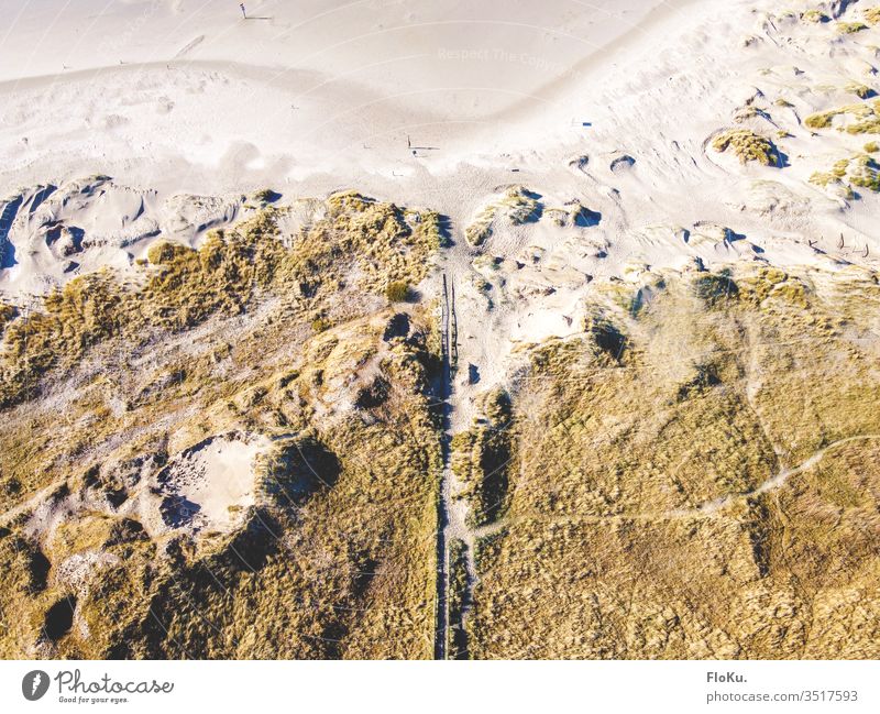 Nordseeküste aus der Vogelperspektive Strand Küste nordseeküste natur landschaft sand luftaufnahme weg pfad Küstenlandschaft gelb weiß dünen dünenlandschaft