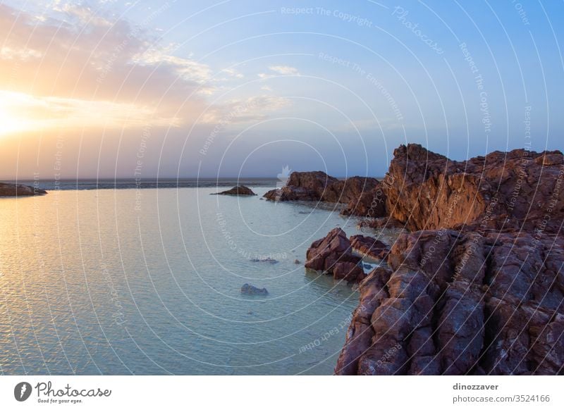 Danakil-Salzebenen im Sonnenuntergang, Äthiopien Natur Dallol Sand Himmel Wasser Afrika reisen Landschaft wüst MEER national heiß See Felsen Morgen