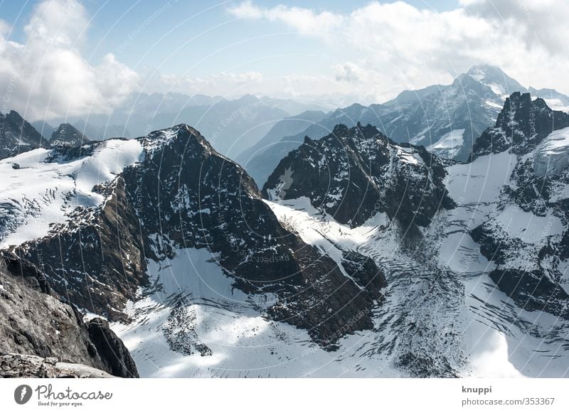 Engelberg Umwelt Natur Landschaft Urelemente Luft Wasser Himmel Wolken Horizont Sonne Sonnenlicht Winter Schönes Wetter Nebel Eis Frost Schnee Felsen Alpen