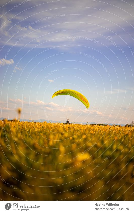 Trockenübung im Gleitschirmfliegen gleiten üben Übung Wiese Sport Himmel Freiheit blau Freizeit & Hobby Extremsport Farbfoto Angst Überwindung Blauer Himmel