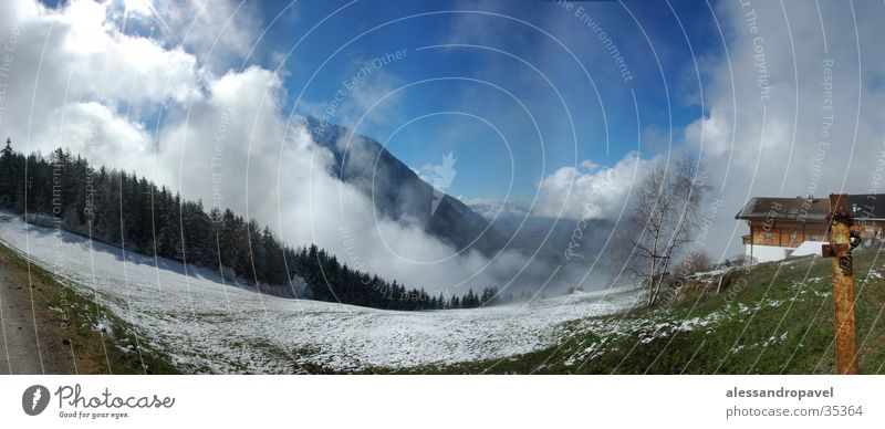 Ahornach Nebel Panorama (Aussicht) Berge u. Gebirge - Sand in Taufers groß Panorama (Bildformat)