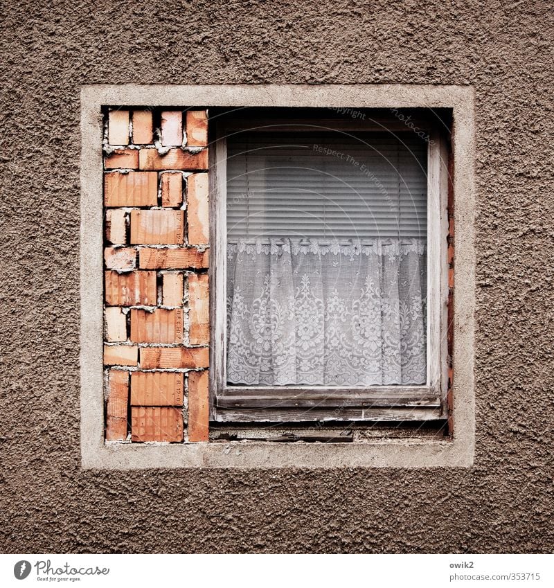 Putzmittel sparen Haus Gebäude Mauer Wand Fassade Fenster Stein Holz Glas Backstein alt Armut eckig einfach fest einzigartig trashig Ordnungsliebe sparsam offen