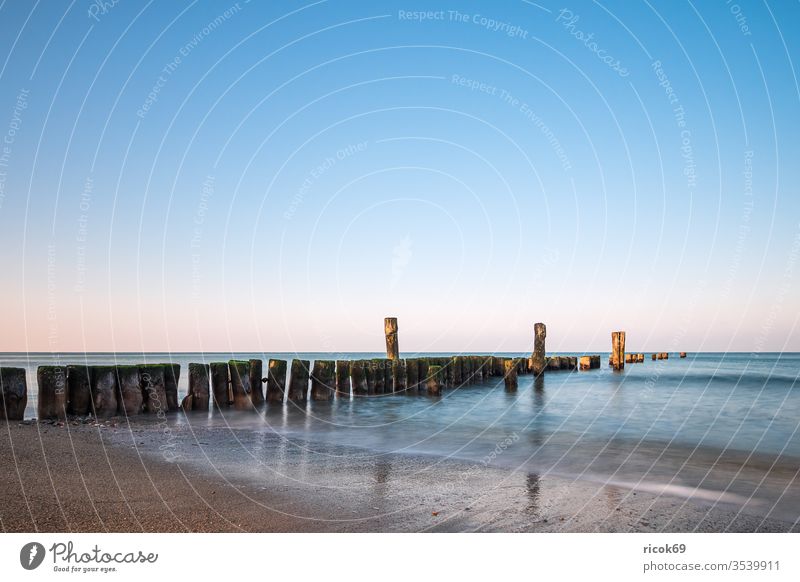 Buhne an der Küste der Ostsee bei Graal Müritz Meer Strand Torfbrücke Mecklenburg-Vorpommern Landschaft Natur Himmel wolkenlos blau Idylle Urlaub Reise Wellen