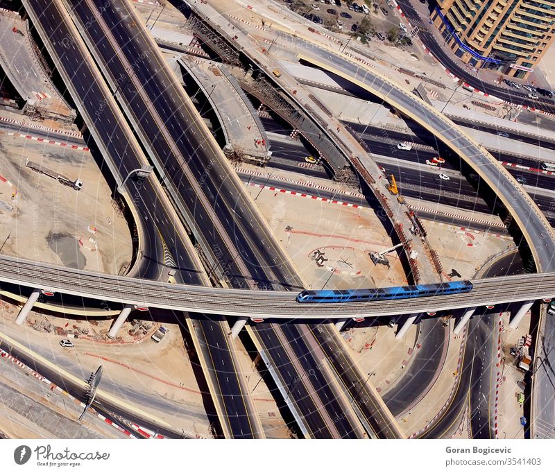 Dubai Antenne arabisch Architektur Gebäude Großstadt Stadtbild Konstruktion Osten Emirate Autobahn Übergang Mitte modern Straße Scheich uae vereint urban