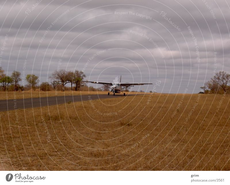 Flugzeug im Anflug Savanne Steppe Landebahn