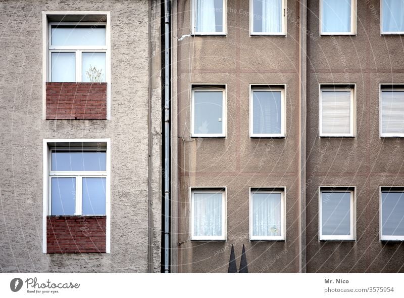 Kölsche I Kunst am Bau Fassade Haus Architektur Fenster Gebäude Hochhaus Stadt Häusliches Leben Domspitzen Köln Wahrzeichen Wohnhaus mietshaus Gardine Bauwerk