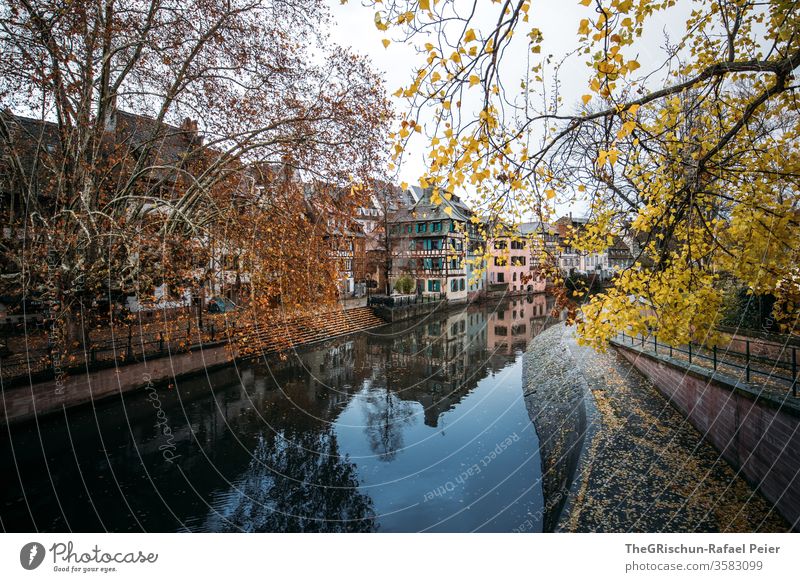 Colmar - Blick auf die Altstadt Dorf beliebt touristisch Fluss Häuserzeile alt Außenaufnahme historisch Haus Tourismus Ferien & Urlaub & Reisen Wolken Gebäude