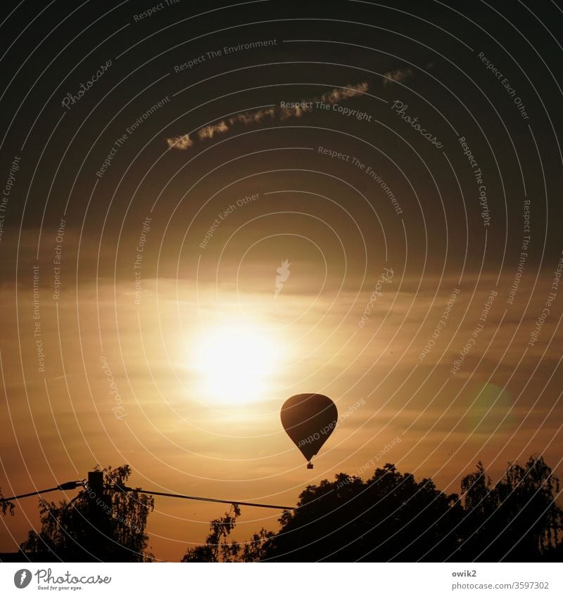 Thermik Ballon Abend Abendhimmel Sonne Sonenuntergang aufsteigend Kontrast leuchten strahlend Bäume Sepia sepiafarben Sonnenlicht Außenaufnahme Menschenleer