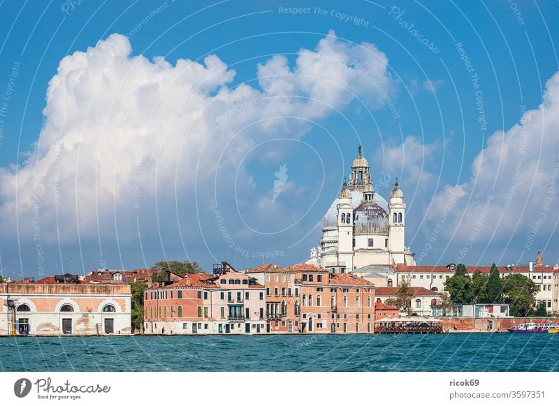 Blick auf historische Gebäude in Venedig, Italien Santa Maria della Salute Kirche Urlaub Reise Stadt Architektur Barock Haus alt Bauwerk Votivkirche