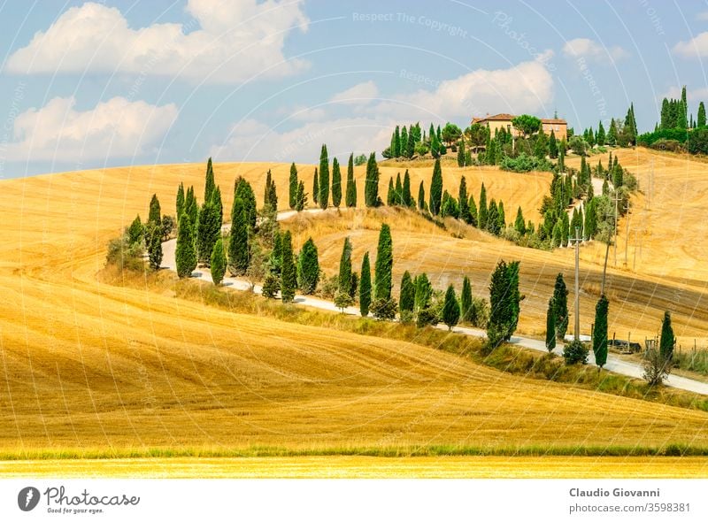 Alter Bauernhof in Val d'Orcia (Toskana) Europa Italien Siena Nachmittag Ackerbau Asciano blau Gebäude typisch Wolken Farbe Land Landschaft crete senesi Kultur