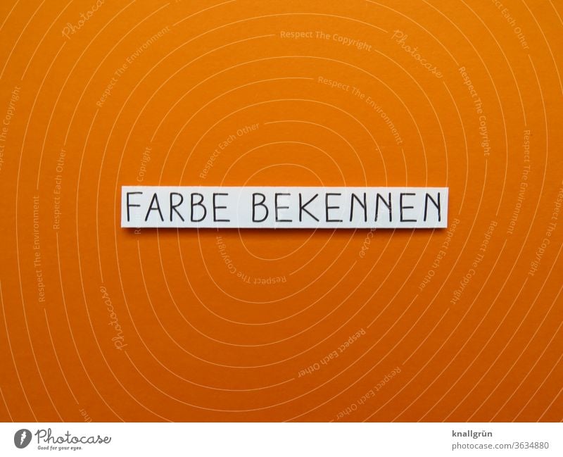 Farbe bekennen Entscheidung Antwort Symbole & Metaphern Ehrlichkeit Erwartung Statement Klarheit Buchstaben Wort Satz Schriftzeichen Typographie Text Farbfoto