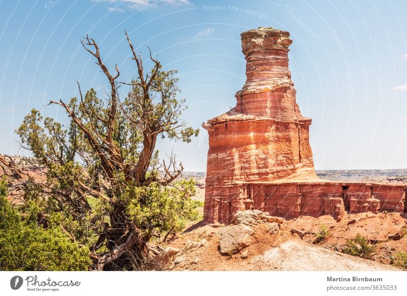 Der berühmte Leuchtturm-Felsen im Palo Duro Canyon State Park, Texas Schlucht wüst Stein Haufen Wolken Landschaft reisen im Freien Natur palo duro-Schlucht