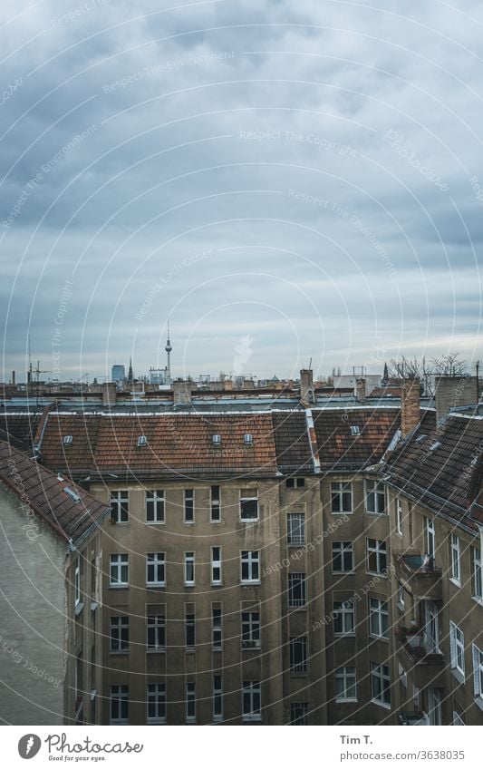 Berlin Hochkant mit Fernsehturm . Prenzlauer Berg Hinterhof 2019 Stadt Hauptstadt Stadtzentrum Altstadt Außenaufnahme Menschenleer Tag Haus Fenster Bauwerk