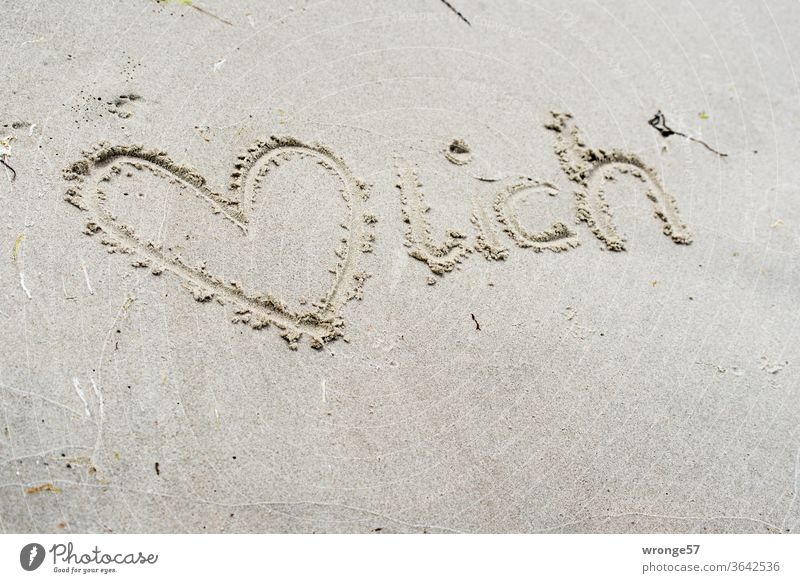 Herzlich,  Herz und Schrift in den nassen Ostseestrand geschrieben herzlich Sand Strand Sandstrand Liebe Meer Außenaufnahme Farbfoto Küste Tag Sommer