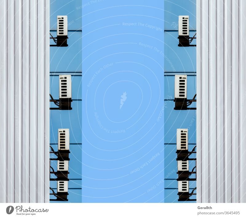 identische Wände eines Bürogebäude-Unternehmens abstrakt Klimaanlage Architektur Hintergrund blau Gebäude Business Großstadt Konzept Konstruktion Design digital