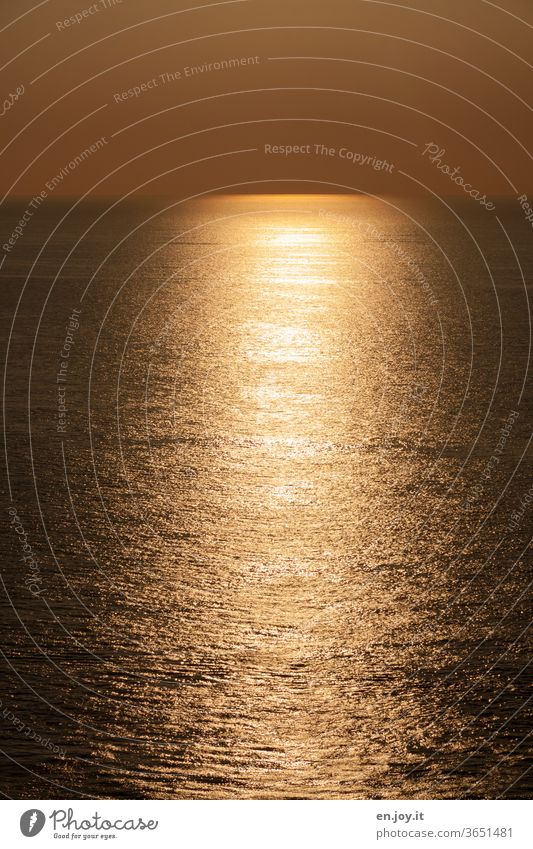 Reflexion vom Sonnenuntergang auf dem Meer Sonnenaufgang Wasser Horizont Orange Licht Sonnenlicht Reflexion & Spiegelung Himmel orange Menschenleer Abend