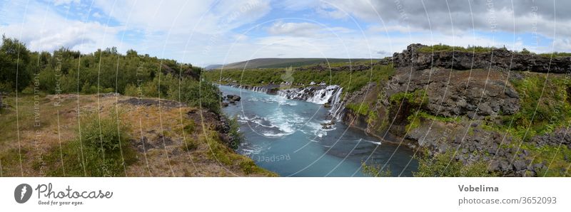 Panorama des Hraunfossar, Island wasserfall wasserfälle kaskade kaskaden fluss Hvítá Húsafell Reykholt.hvita husafell natur landschaft sehenswert