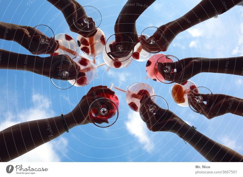 Hoch die Tassen Weinglas Ferien & Urlaub & Reisen Party Feste & Feiern Zuprosten Gratulation Alkohol Sommer Veranstaltung Getränk Hände Arme Glas trinken