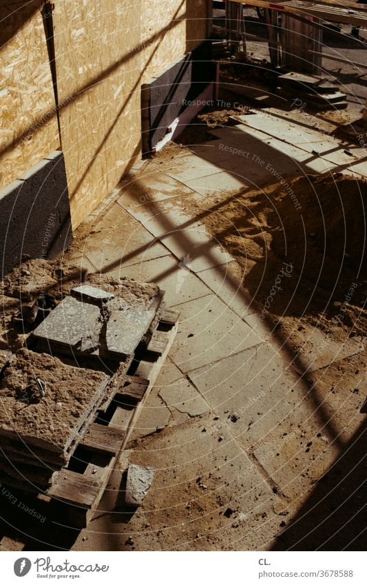 schaustelle baustelle Baustelle Boden Sand Stein abstrakt Wege & Pfade gehweg Pflastersteine Linien Verkehrswege Strukturen & Formen Menschenleer Farbfoto